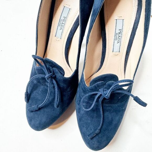 PRADA Calzature Donna Blue Suede Lace Up Suede Platform Heels Pumps Women’s 38 - Picture 9 of 12